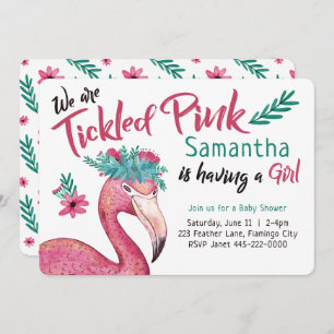 Flamingo Tickeld Roze Baby shower Kaart