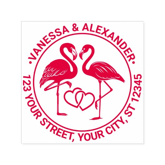 Flamingo Tortelduifjes Hearts #2 Naam Retouradres Zelfinktende Stempel (Design)