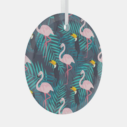 Flamingo, toucan: tropisch bladpatroon glas ornament (Voorkant Rechts)