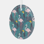 Flamingo, toucan: tropisch bladpatroon glas ornament (Voorkant links)