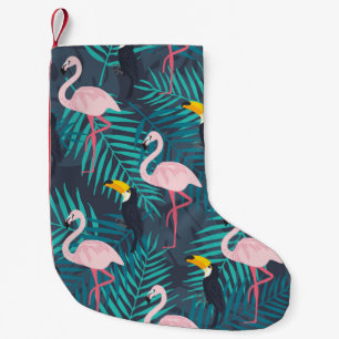 Flamingo, toucan: tropisch bladpatroon kleine kerstsok