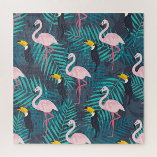 Flamingo, toucan: tropisch bladpatroon legpuzzel