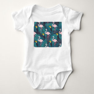 Flamingo, toucan: tropisch bladpatroon romper