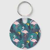 Flamingo, toucan: tropisch bladpatroon sleutelhanger (Voorkant)