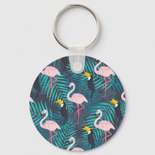 Flamingo, toucan: tropisch bladpatroon sleutelhanger (Achterkant)
