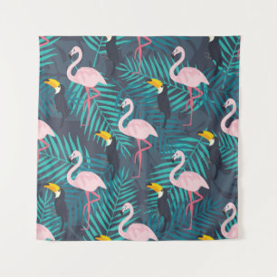 Flamingo, toucan: tropisch bladpatroon wandkleed