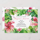 Flamingo Tropen Zomer Verjaardagsfeest Uitnodiging (Voorkant / Achterkant)