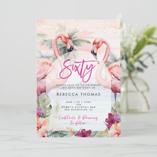 Flamingo tropical à soixante ans invitation (Debout devant)