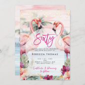 Flamingo tropical à soixante ans invitation (Devant / Derrière)