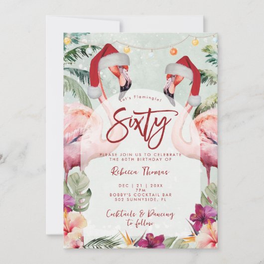 Flamingo tropical à soixante ans invitation (Devant)