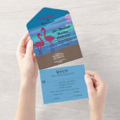 Flamingo Tropical Beach Trouwinformatie RSVP All In One Uitnodiging (Afscheurbaar)