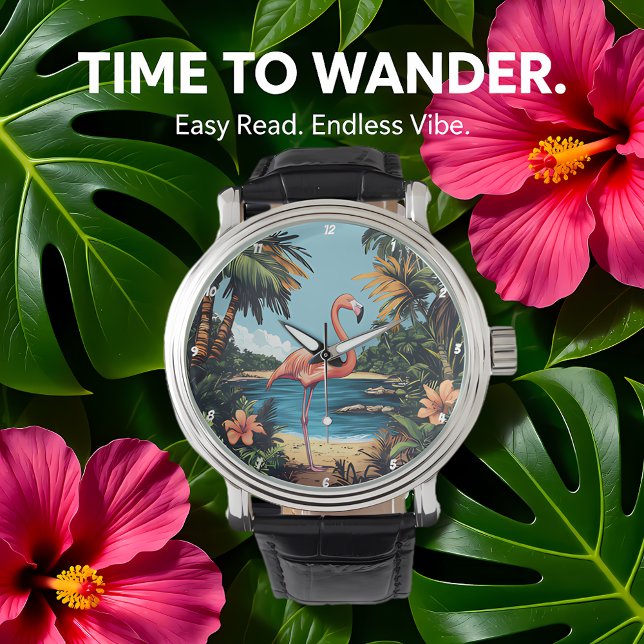 Flamingo Tropical Beach Wall Art Horloge (Creator heeft geüpload)