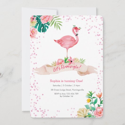 Flamingo Tropical Birthday Invitation Kaart (Voorkant)