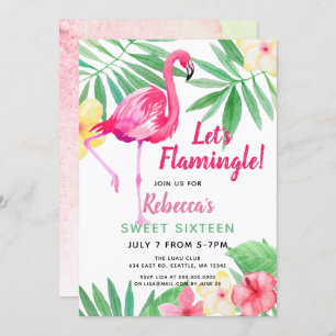 Flamingo tropical Birthday party Invitations Kaart