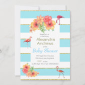 Flamingo Tropical Blue Stripe Baby shower Kaart (Voorkant)