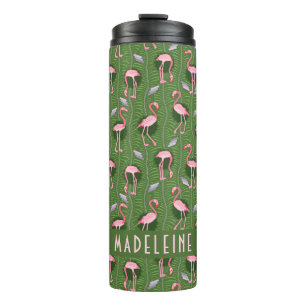 Flamingo Tropical Cute Dark Green Pattern Custom Thermosbeker