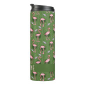 Flamingo Tropical Cute Dark Green Pattern Custom Thermosbeker (Geroteerd rechts)