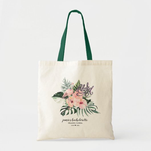 Flamingo Tropical Floral Bridesmaid Favor Canvas t Tote Bag (Voorkant)
