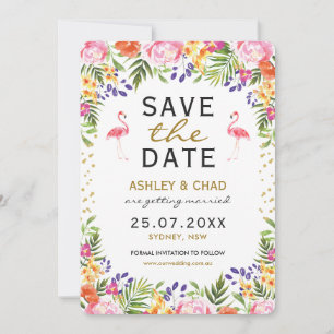 Flamingo Tropical Floral Wedding Save the Date