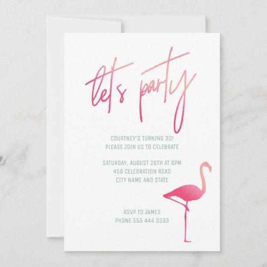 Flamingo tropical invitation rose et menthe de 30e (Devant)