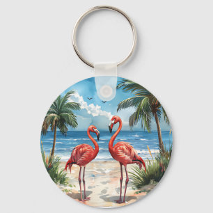 Flamingo Tropical Island Sleutelhanger Strand Palm