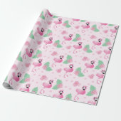 Flamingo Tropical Leaf Flowers Pattern Light Roze Cadeaupapier (Uitgerold)