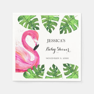 Flamingo Tropical Leaves Baby shower Party Servet
