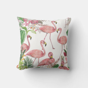 Flamingo Tropical Leaves Waterverf Kussen