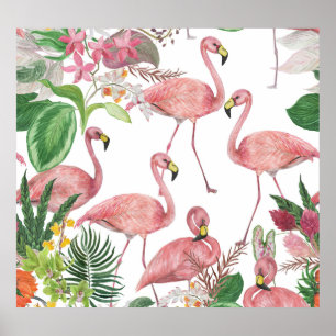 Flamingo Tropical Leaves Waterverf Poster