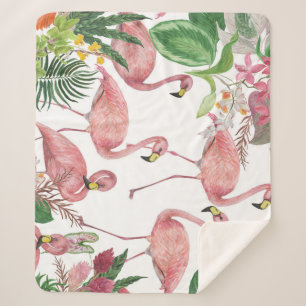 Flamingo Tropical Leaves Waterverf Sherpa Deken