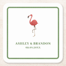 Flamingo Tropics Beach Coastal Retro Wedding Vierkante Kartonnen Onderzetter