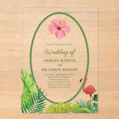 Flamingo Tropics Retro Wedding Acrylic Invitation (Recto)