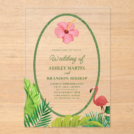 Flamingo Tropics Retro Wedding Acrylic Invitation Acryl Uitnodigingen