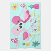 Flamingo Tropisch blauw en roze Theedoek (Verticaal)