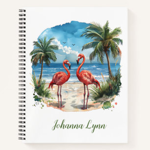 Flamingo Tropisch Eiland Notitieboek Strand Palmbo