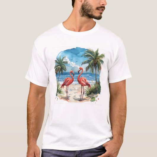 Flamingo Tropisch Eiland Tshirt (Voorkant)