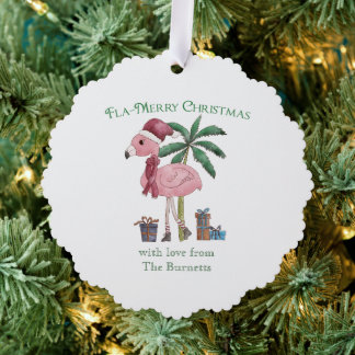 Flamingo Tropisch Kerstfeest Ornament Kaart