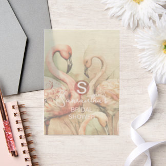 Flamingo Tropisch Monogram Bruiloft Feest  Vellum Uitnodigingen