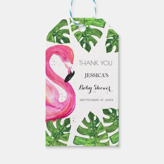 Flamingo Tropisch Roze Baby shower Feestgunst Cadeaulabel (Voorkant)