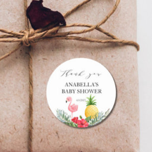 Flamingo Tropisch Roze Baby shower Ronde Sticker