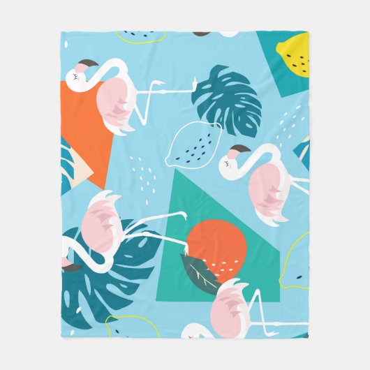 Flamingo Tropisch, Trendy Patroon. Fleece Deken (Voorkant)