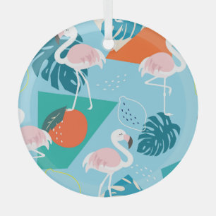 Flamingo Tropisch, Trendy Patroon. Glas Ornament