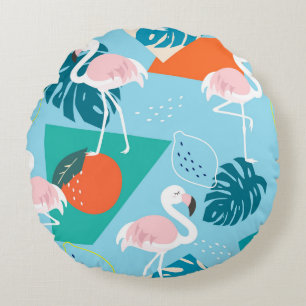 Flamingo Tropisch, Trendy Patroon. Rond Kussen