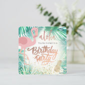 flamingo tropisch verjaardagsfeestje kaart (Staand voorkant)