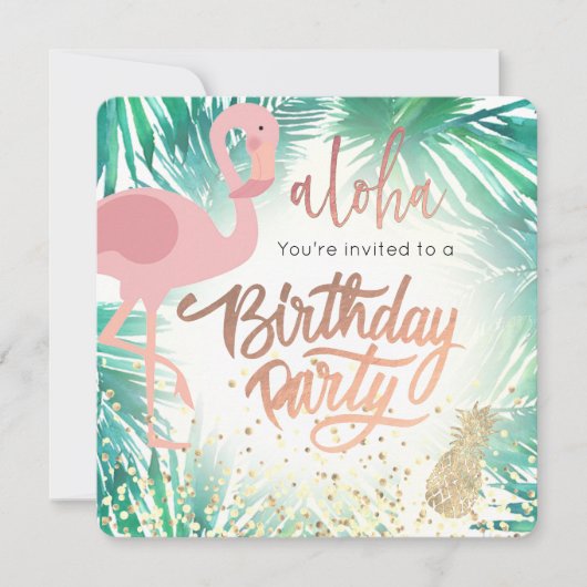 flamingo tropisch verjaardagsfeestje kaart (Voorkant)