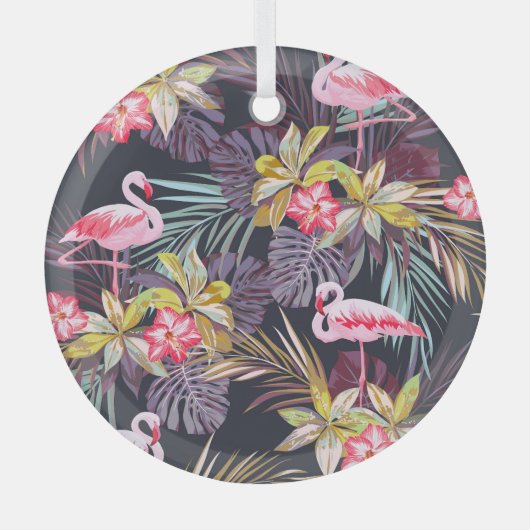 Flamingo Tropisch: Zomer Naadloos Patroon Glas Ornament (Voorkant)