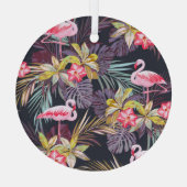 Flamingo Tropisch: Zomer Naadloos Patroon Glas Ornament (Achterkant)