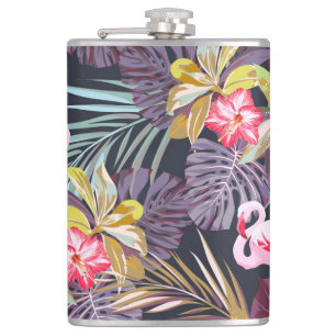 Flamingo Tropisch: Zomer Naadloos Patroon Heupfles