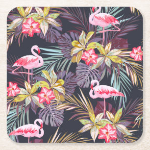 Flamingo Tropisch: Zomer Naadloos Patroon Vierkante Kartonnen Onderzetter