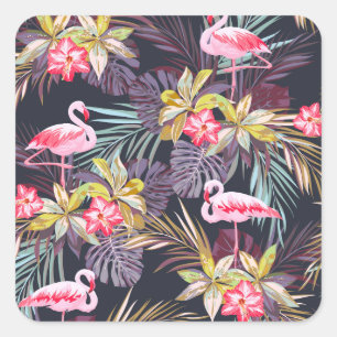 Flamingo Tropisch: Zomer Naadloos Patroon Vierkante Sticker